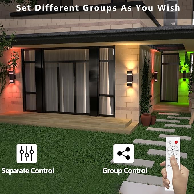 Smart Outdoor Wall Lights Color Changing 2 Pack, RGB+2700K-6500K Modern Exterior Lighting Fixtures Cylinder Outside Wall Sconce with Glass, WiFi APP Control Up Down Outdoor Porch Lights