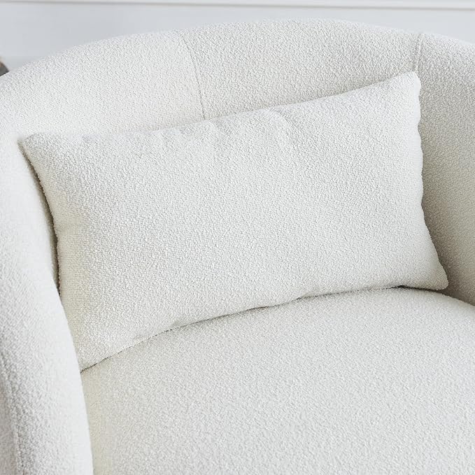 KINWELL 34" Wide Sherpa Swivel Barrel Chair, No Assembly Round Boucle Upholstered Accent Chair Armchair Single Sofa Chair with Toss Pillow for Living Room and Bedroom, Beige