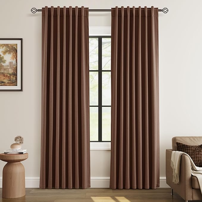 Guken Blackout Curtains 84 Inch Length 2 Panels Set for Living Room Bedroom Back Tab Thermal Insulated 100% Black Out Linen Drapes Room Darkening Window Curtains 84 Inches Long,Rustic Brown