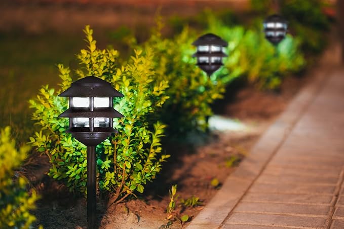 NUVO SF76/632 One 2 Louver Hood Outdoor Pagoda Landscape Pathway Light, 2 Tier-Small, Old Bronze