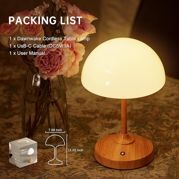 Mushroom Lamp Table Lamp Waterproof,Desk Cordless Battery Operated Lamps for Bedroom,Outdoor Cordless Rechargeable Touch Bedside Lamps for Night Stands,5000mAh LED Night Light for Living Room