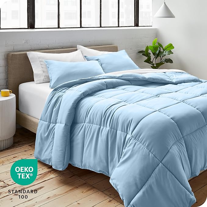 Bare Home Comforter Set - Queen Size - Ultra-Soft - Goose Down Alternative - Premium 1800 Series - Reversible - All Season Warmth (Queen, Light Blue)