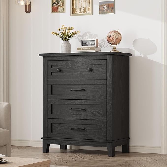 GarveeHome 4 Dresser for Bedroom, 34.8" Tall Vertical Drawer Dresser with Large Storage, Freestanding Wooden Closet Chest for Bedroom, Living Room, Black