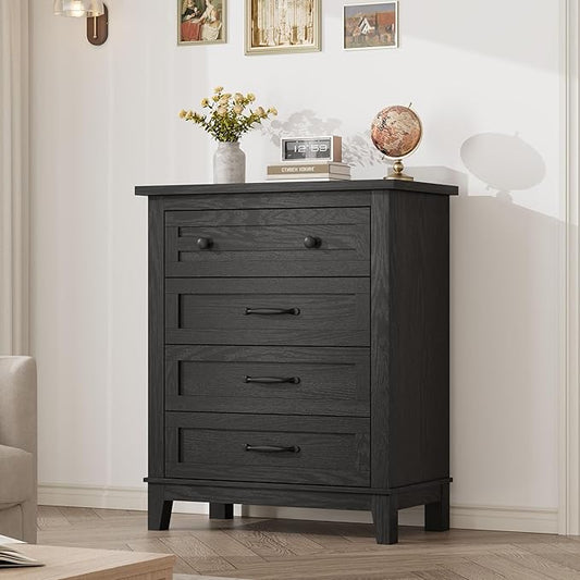 GarveeHome 4 Dresser for Bedroom, 34.8" Tall Vertical Drawer Dresser with Large Storage, Freestanding Wooden Closet Chest for Bedroom, Living Room, Black