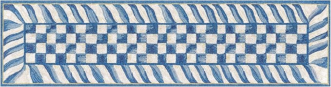 MACKENZIE-CHILDS Washable Rug, Decorative Indoor Rug, 2'6" x 8' Runner, Truly Royal Check
