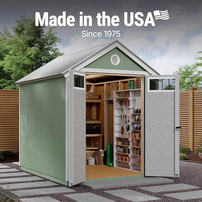 Handy Home Products Garden Shed 6x8 Do-it-Yourself Wooden Storage Shed with Metal Roof- Does not Include Floor kit or Paint