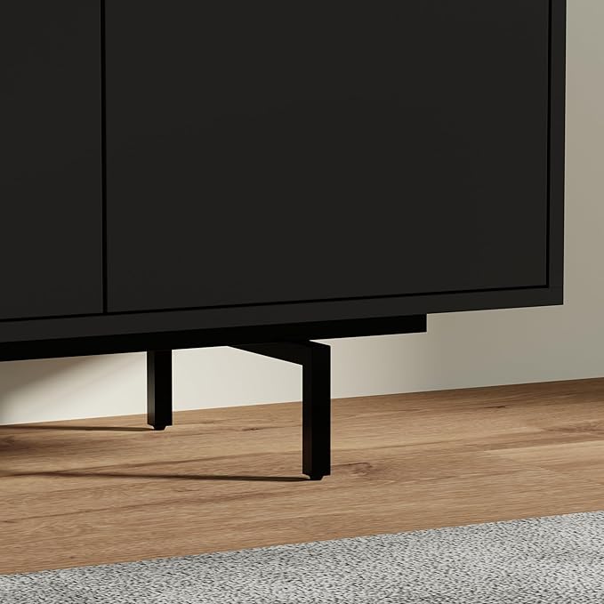 Norrhaus 75" x 20" 4-Door TV Stand in Black - Modern TV Console Made from Quality Engineered Hardwood with Water Resistant Melamine Veneer - No Tools Frame Assembly
