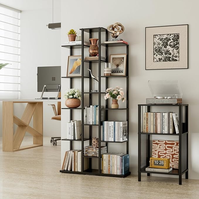 Bookshelf，Small Bookcase for Small Space，6-Tier Bookshelf for Living Room, Home Office, Study，7.87 x 26.77 x 55.5 Inches,Black