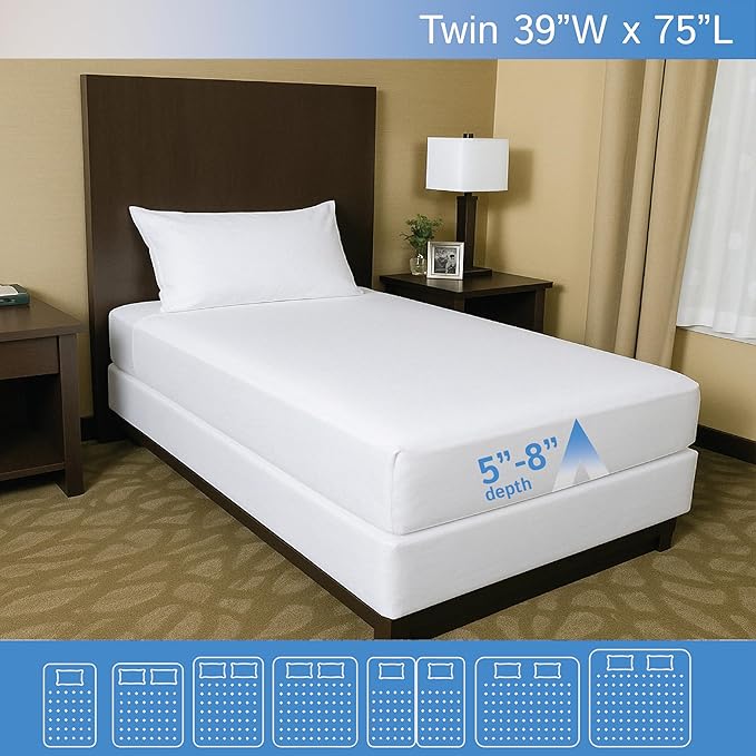 Twin Size Mattress or Box Spring Encasement (5" to 8" Depth) - Waterproof Zippered Protector Hypoallergenic Premium Bed Cover Protects from Dust Allergens