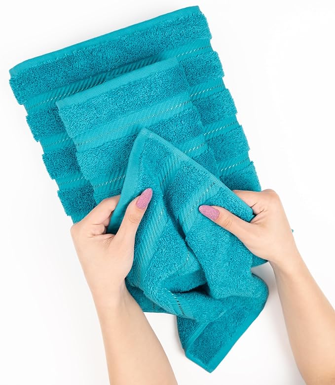 American Soft Linen Premium 3 Piece Towel Set, 1 Bath Towel 1 Hand Towel 1 Washcloth, 600 GSM 100% Cotton Turkish Towels for Bathroom, Aqua Blue Towel Set