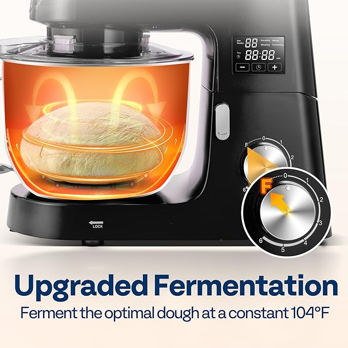 VIVOHOME 9 in 1 Multifunctional Stand Mixer with Fermentation, 6 Speed 7.5 Quart Kitchen Electric Food Mixer with Timer, Meat Grinder, Juice Blender, Vegetable Slicer, Pasta and Cookie Maker, Black