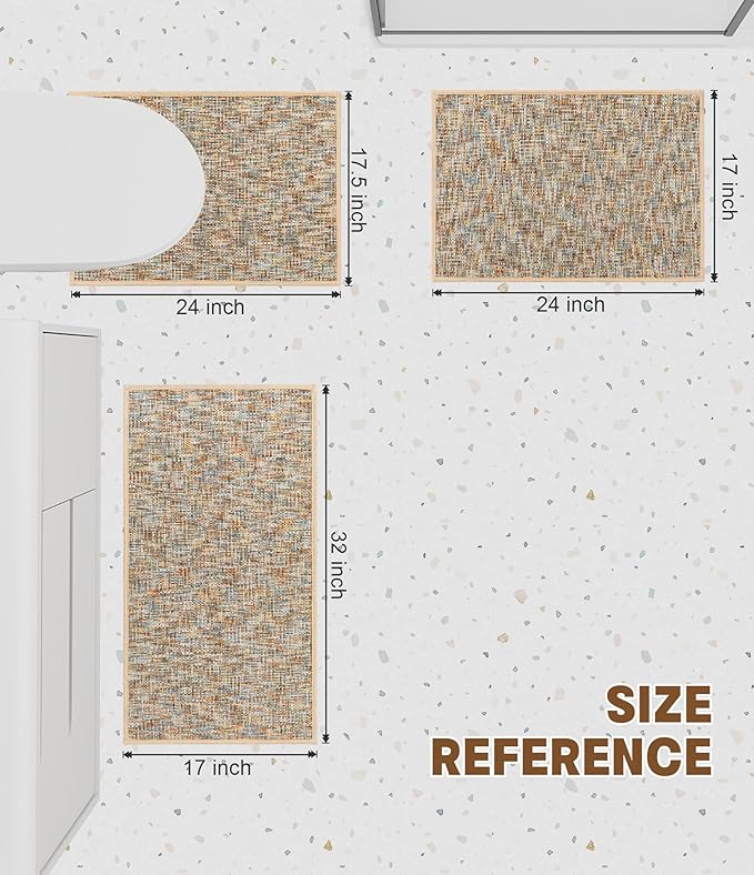 YIHOUSE Bathroom Rugs Sets 3 Pieces, Ultra Thin Non Slip Washable Bath Mat Sets, Absorbent Quick Dry Bath Mats for Bathroom Floor, Yellow