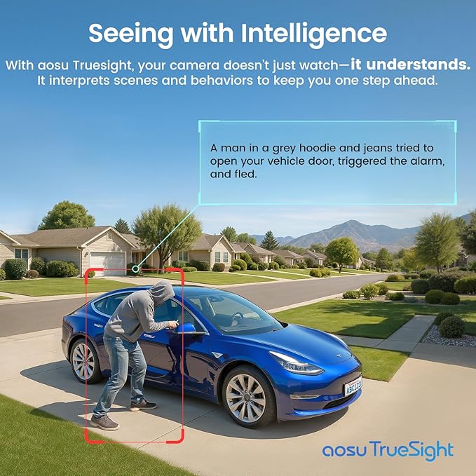 AOSU 4K Security Cameras Wireless Outdoor System, 4-Cam Kit with HomeCortex AI, Face Recognition & Behavior Detection, Dual Solar Power, Expandable Up to 16TB, No Monthly Fees for Home Surveillance