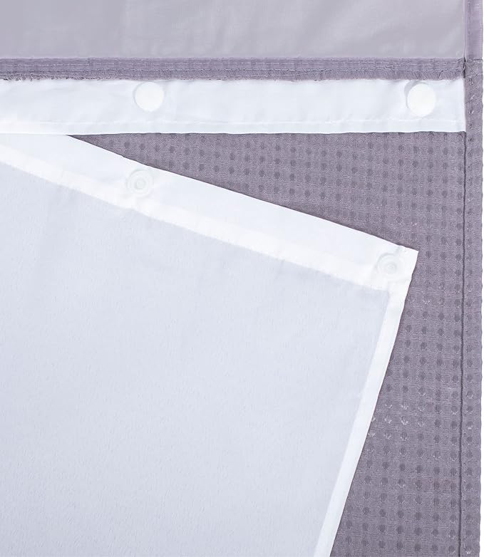 River Dream Heavyweight No Hooks Required Dotted Waffle Weave Shower Curtain with Snap in Liner - 71W x 74H,Hotel Grade,Spa Like Bath Curtain,Lilac