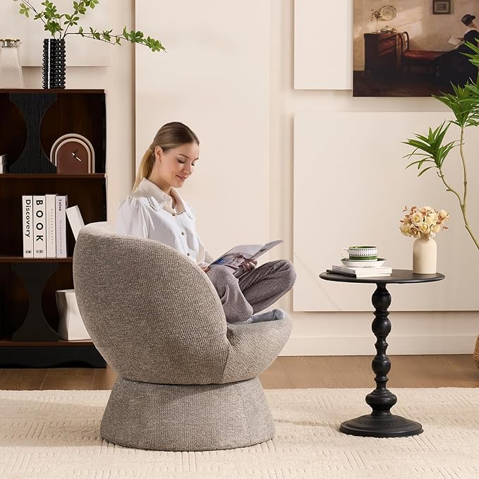 360° Swivel Boucle Bucket Chair, Accent Barrel Makeup Vanity Chair Modern Lounge Single Sofa with Padded Armrest for Dining Room, Living Room, Bedroom and Home Office (Set of 2 Gray)