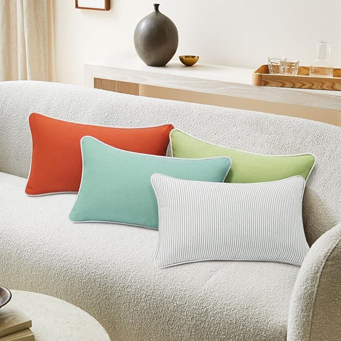 Decorative Outdoor Water Repellent Throw Pillows with Inserts, Set of 4, 20" x12" Pillows for Patio, Backyard, Bed, Couch, and Patio Furniture, Aqua Green