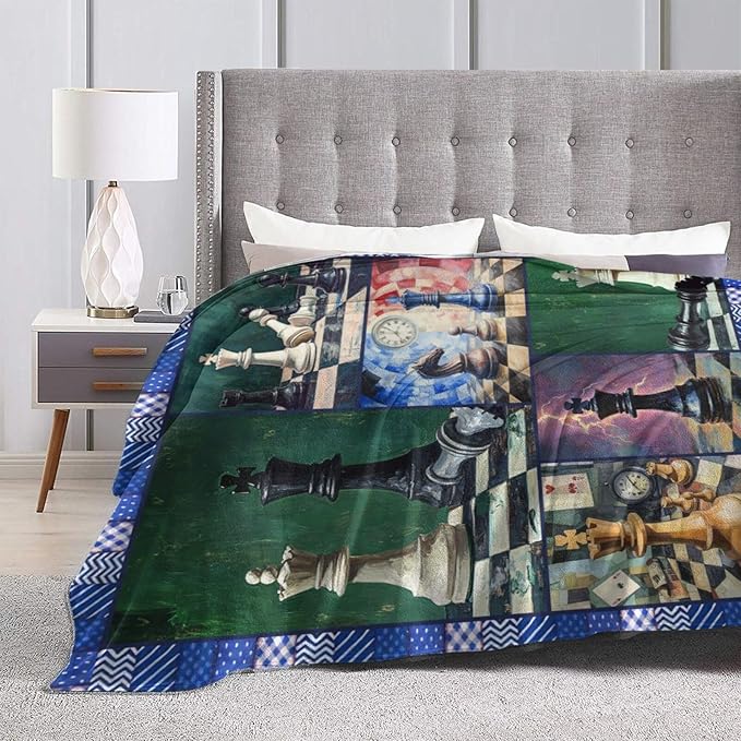 Yibuda Chess Blanket Chess Board Flannel Plush Throw Blanket Cozy Board Game Decor Fleece Stuff Blanket Gifts for Lover Girls Boys Kids Adults Women Bed Travel 50"x60"