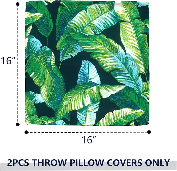 Outdoor Throw Pillow Covers 16x16 Inch, Square Patio Pillow Cases Pack of 2, Modern Decorative Back Cushion Covers for Patio Furniture Garden Couch Farmhouse, Hanalei Lagoon