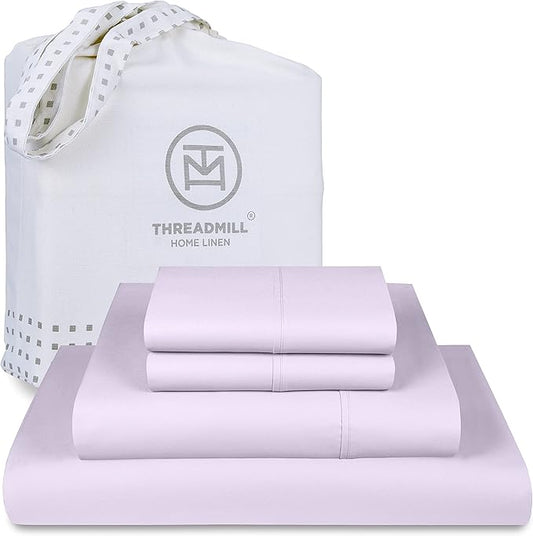 Threadmill Cotton Full Size Sheet Set, Deep Pocket, Fade Resistance, 500 Thread Count, Solid 4-Piece Bed Sheets for Full Size Mattress (1 Flat, 1 Fitted Sheet, 2 Pillow Covers), Lilac
