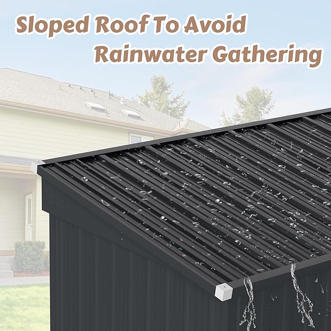 MUPATER 6 x 10 ft Outdoor Storage Shed,Galvanized Metal Shed Storage House with Lockable Door and Vents for Garden,Patio, Backyard, Grey