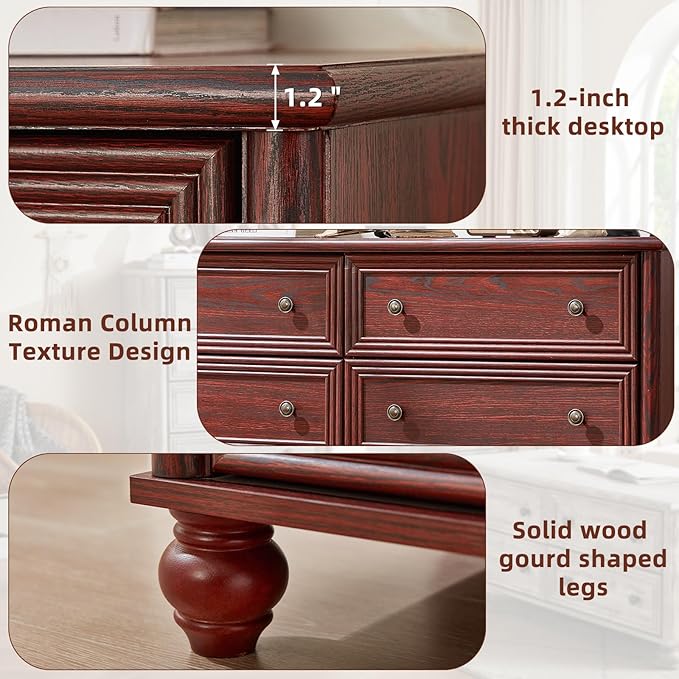 Farmhouse Dressers & Night Stand Set of 3, Wood 54" Wide Dresser & 45" Tall Chest of Drawers, 18" Roman Column Nightstand, Bedroom Furniture 6 Drawer Dresser Set for Bedroom Home Living Room Hallway