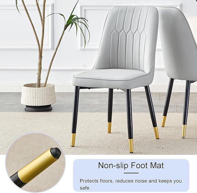 45 Inch Round Dining Table Set for 6, 7 Piece Kitchen Table and Chairs Set, White Faux Marble Table Top, Small Space Dining Set for Apartment or Dining Room