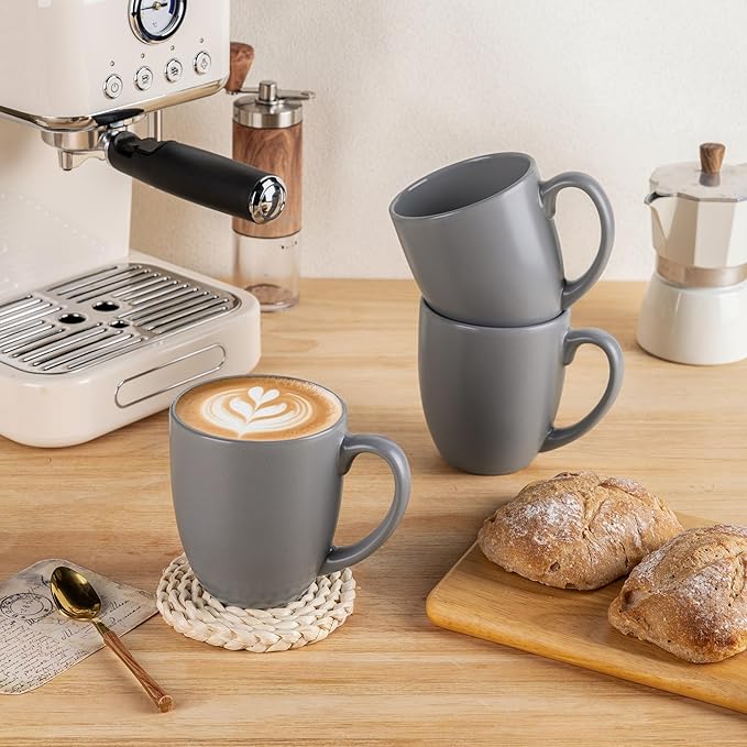 GBHOME 16oz Coffee Mugs Set of 6, Large Ceramic Coffee Mugs for Man, Woman, Dad, Mom, Modern Coffee Mugs Set with handle for Tea/Latte/Cappuccino/Milk/Cocoa. Dishwasher&Microwave Safe,Matte Grey