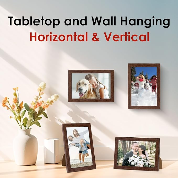FIXSMITH 4x6 Picture Frame Set of 2, Photo Frame 4x6 with HD Plexiglass, Brown Picture Frames Collage for Tabletop or Wall Display