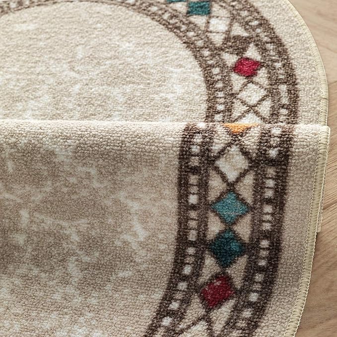 Antep Rugs Alfombras Modern Bordered 2x5 Non-Skid (Non-Slip) Low Profile Pile Rubber Backing Kitchen Area Rugs (Beige, 2' x 5' Oval)