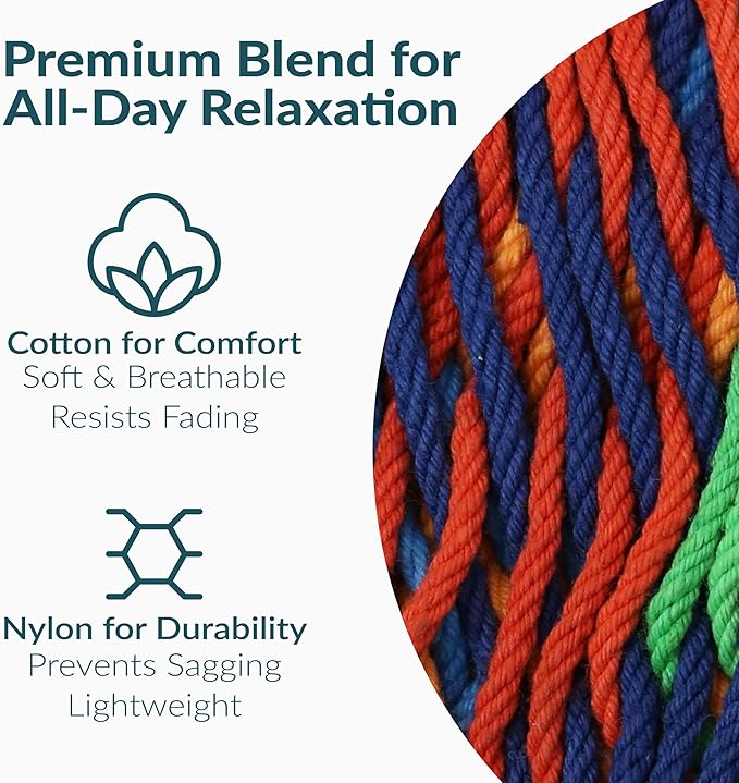 Sunnydaze Handwoven XXL Thick Cord Mayan Double Hammock for Outside - 625-Pound Capacity Heavy-Duty Outdoor Hammock - Multicolor