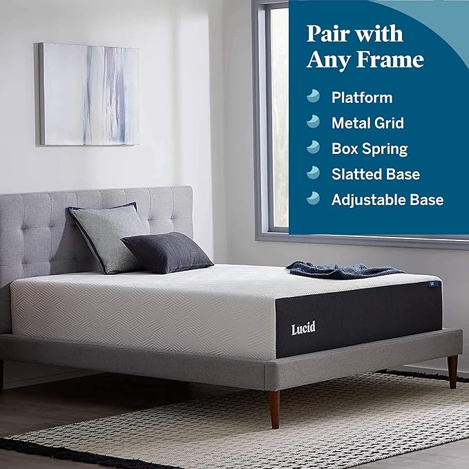 LUCID 14 Inch Memory Foam Mattress - Medium Feel - Memory Foam Infused with Bamboo Charcoal and Gel - Temperature Regulating - Pressure Relief - Breathable - Premium Support - California King Size