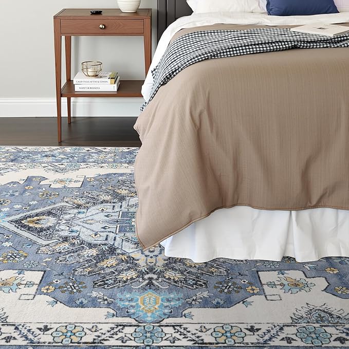 8x10 Area Rug for Living Room, Modern Washable Rug Non Slip Low Pile Large Area Rugs for Living Room, Bedroom, Farmhouse, Dining Room, Blue