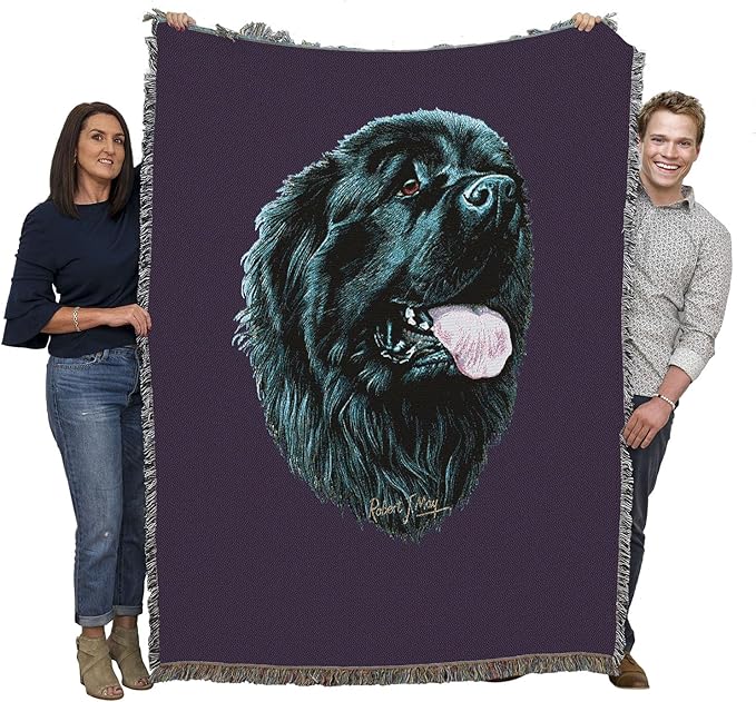Pure Country Weavers Newfoundland Dog Woven Blanket Purple by Robert May - Gift Cotton Tapestry Throw - Made in The USA - 72" x 54"