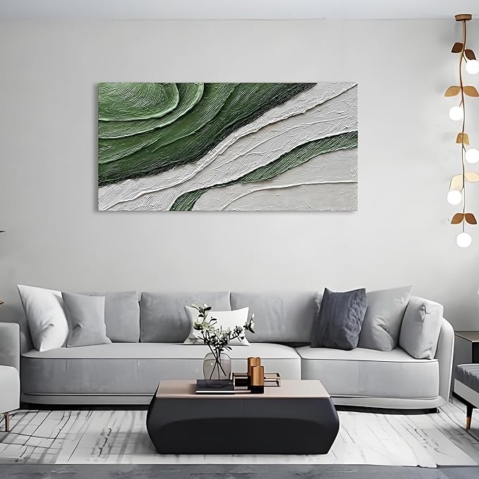 Art 30x60 inch Hand Painted Green and White Textured Oil Paintings Modern Abstract Canvas Art Home Wall Decoration