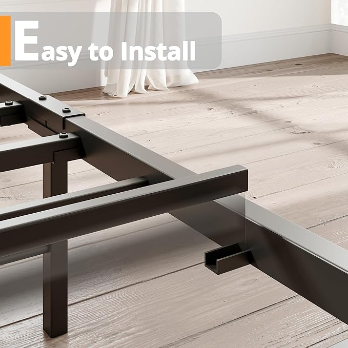 LIKIMIO Queen Bed Frame, Storage Headboard with Charging Station, Solid and Stable, Noise Free, No Box Spring Needed, Easy Assembly (Walnut and Beige)