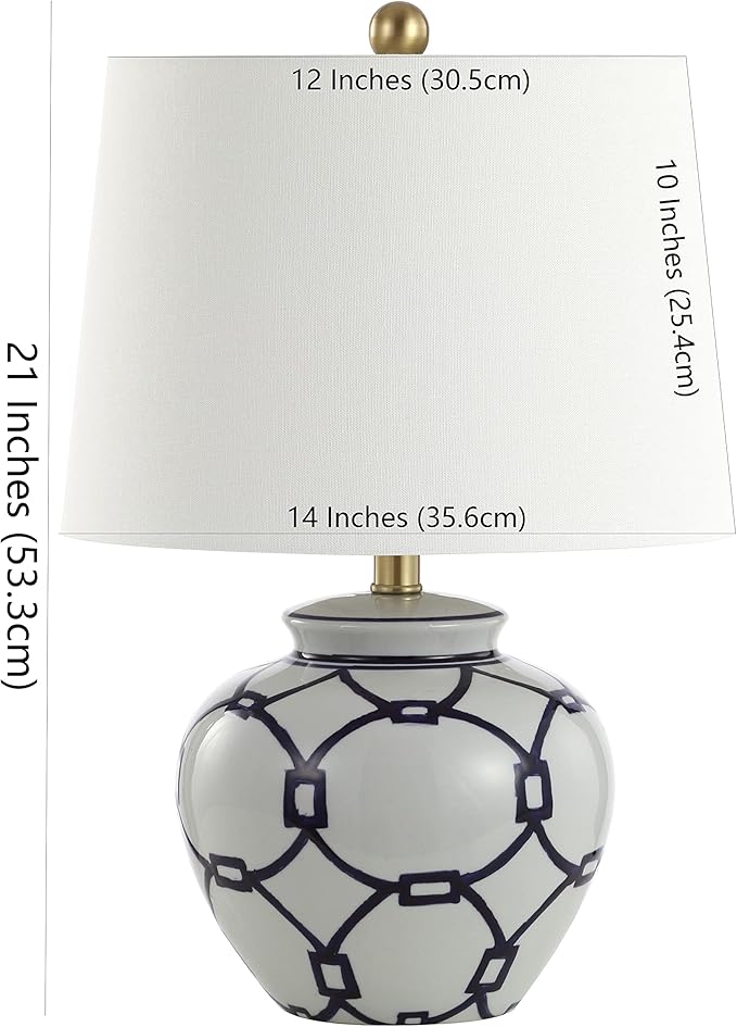SAFAVIEH Lighting Collection Anders White/ Blue 21-inch Bedroom Living Room Home Office Desk Nightstand Table Lamp (LED Bulb Included)