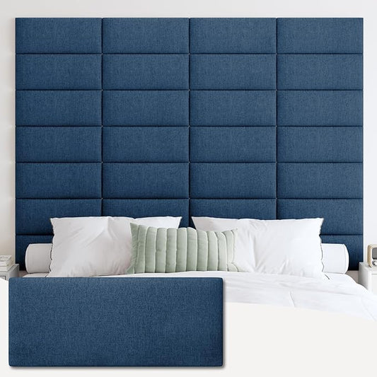 IFNOW Upholstered Wall Mounted Headboard, 3D Soundproof Wall Panels Peel and Stick for King Size, Reusable and Removable Tufted Bed Headboard in Navy Blue (12 Panels, 10" x 24")