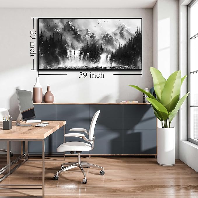 Forest Wall Art Canvas - Black and White Wall Art for Living Room - Black Framed Wall Art Size 29" x 59"