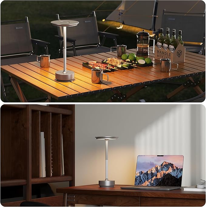 2 Pack Rechargeable Cordless Table Lamps, Portable 5000mAh Battery Table Light, 3 Color Stepless Dimming LED Table Light with Memory Function, for Outdoor/Dinner/Patio/Restaurant.(Silver)
