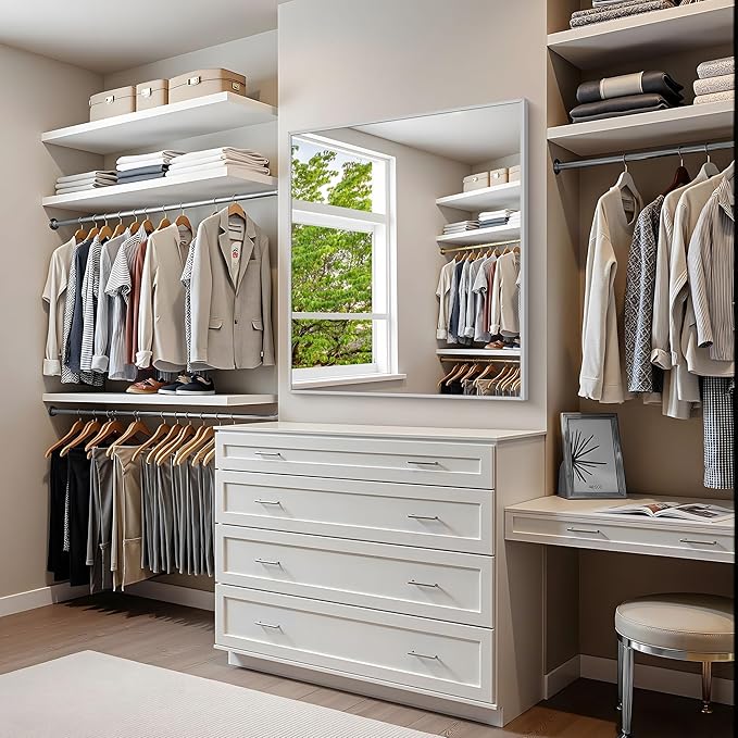 KOCUUY Silver Framed Mirror, 30"x36" Rectangle Bathroom Mirror for Wall, HD Tempered Glass, Anti-Rust Frame, Modern Design for Bathroom, Bedroom, Living Room, Entryway