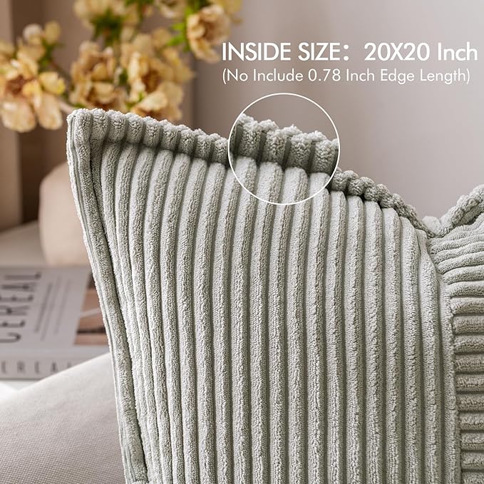 MIULEE Decorative Throw Pillow Covers for Couch Bed Livingroom 20x20 Inch Set of 2 Light Grey Boho Accent Throw Pllows Broadside Striped Patchwork Soft Corduroy Pillowcases