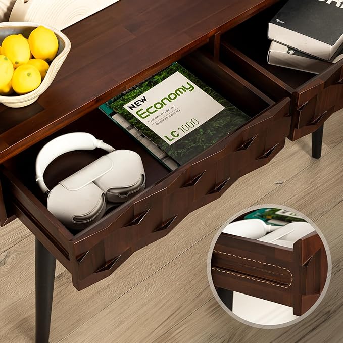 Bme Console Modern Mid-Century 2 Drawers, Unique Geometric Design Sofa Table for Entryway, Hallway, Living Room, Walnut