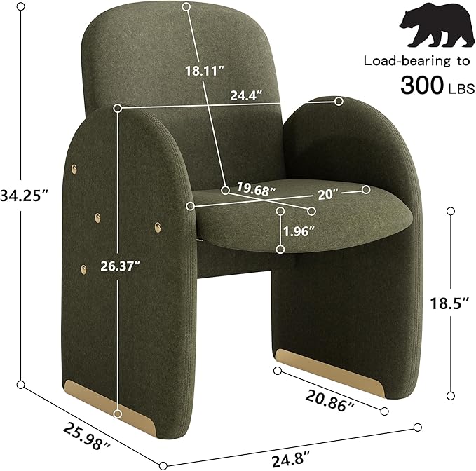 YOUTASTE Oversized Accent Chair for Living Room Bedroom Office, Upholstered Mohair Armchair with Wood Frame and Gold Metal Legs, Mid-Century Modern Comfy Lounge Chair, Green