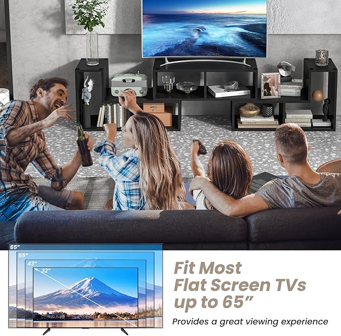 KOTEK TV Stand for 50 55 60 65 Inch TV, 3 Pieces Free Combination Bookshelf Organizer, TV Console Table with Open Storage Shelves, Modern Entertainment Center for Living Room, Bedroom