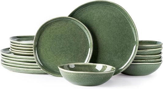 AmorArc Ceramic Dinnerware Sets,Handmade Reactive Glaze Stoneware Plates and Bowls Set,Highly Chip and Crack Resistant | Dishwasher & Microwave Safe Dishes,Service for 6 (18pc)