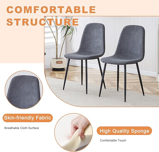 Dining Table Set for 4，Dinner Table Set for 4，55'' Kitchen Table and PU Leather Chairs Set of 4, 5 Piece Dining Table Set for Kitchen Dining Room