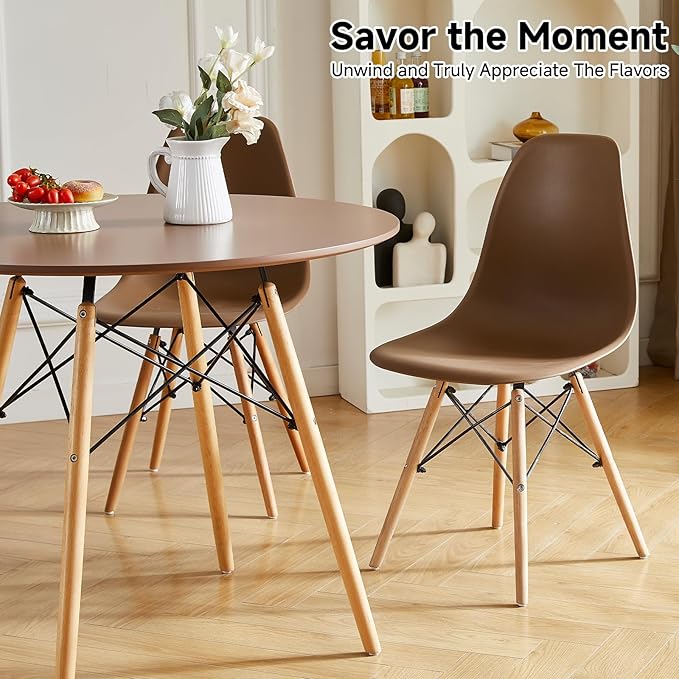 Round Dining Table Set for 4 35.5" Wood Dinner Table Circle Dining Table Kitchen Table Chairs Set of 4 with Wood Strip Base for Kitchen Living Room Space Saving Apartment(Brown)