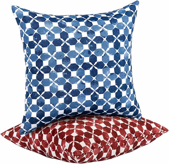 JMGBird 18×18 Inch Outdoor Lumbar Pillows Pack of 2 Colors Waterproof Throw Pillows with Insert Rectangular Decorative Garden Cushion for Home Furniture Patio Coach Sofa