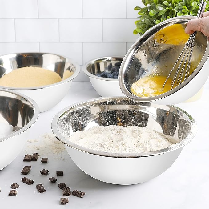 WHYSKO Meal Prep Stainless Steel Mixing Bowls Set, Home, Refrigerator, and Kitchen Food Storage Organizers | Ecofriendly, Reusable, Heavy Duty (White)