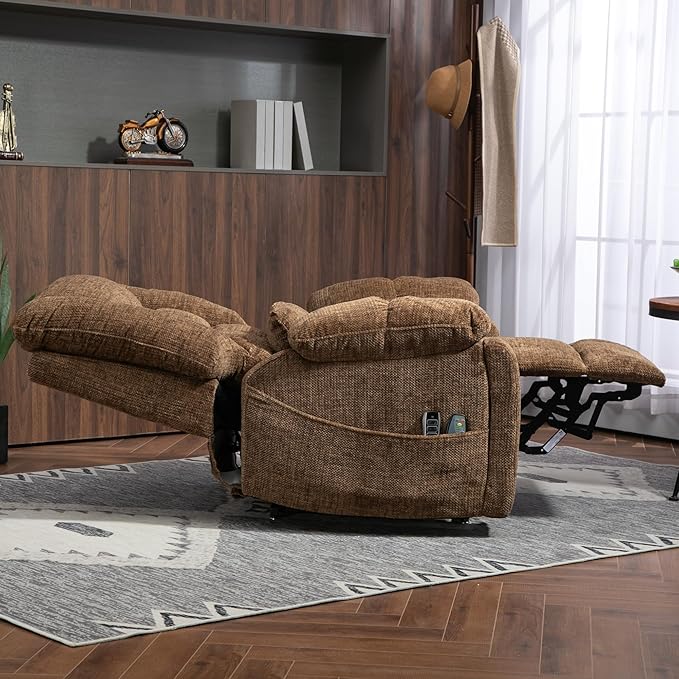 4-Motor Power Lift Chair with Heat & Massage - Power Adjustable Headrest, Backrest, Lumbar & Footrest - 27-inch Wide Seat Lay Flat Recliner, 8-Point Massage (Lumbar Heating)